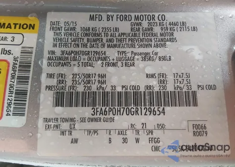 2016 Ford Fusion Se из США, поврежденный, VIN 3FA6P0H70GR129654